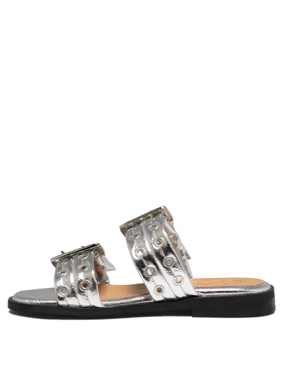 Shop Ganni "buckle" Sandals In Gray