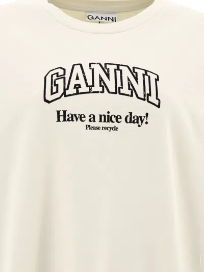 Shop Ganni "have A Nice Day" Sweatshirt In Tan