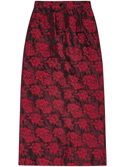 Shop Ganni Botanical Jacquard Long Skirt Red