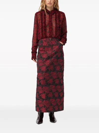 Shop Ganni Botanical Jacquard Long Skirt Red