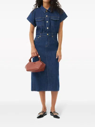 Shop Ganni Mc Denim Midi Dress In Rinse