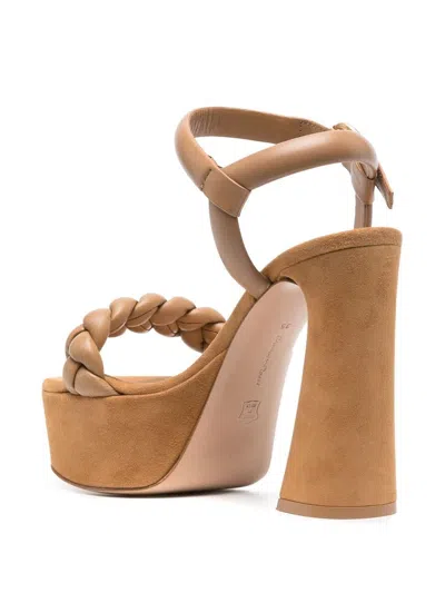 Shop Gianvito Rossi Luxurious Caramel Suede Sandals. In Tan
