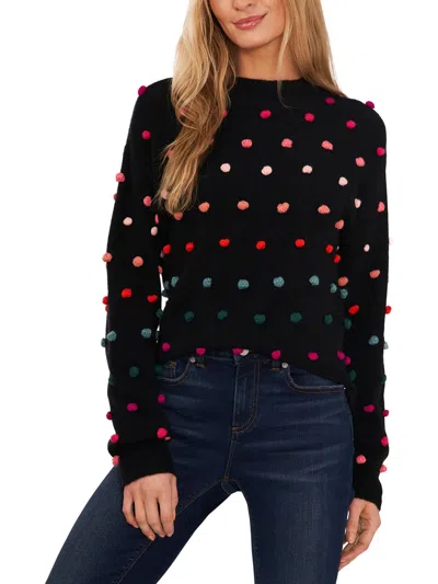 Shop Cece Womens Pom Pom Ribbed Trim Mock Turtleneck Sweater In Black