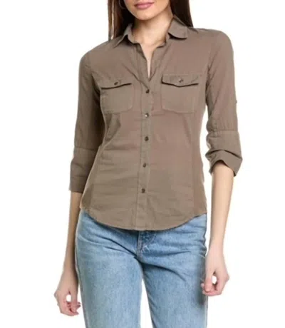 Shop James Perse Contrast Panel Button Front Shirt In Ammo In Multi