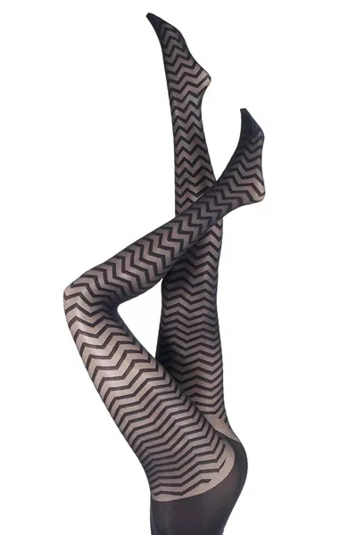 Pretty Polly Women's Zig Zag Wave Tights In Black In Black