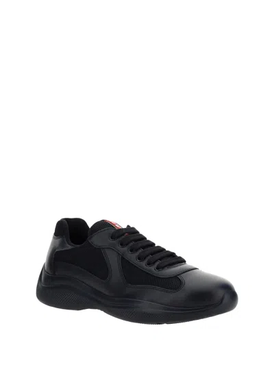 Shop Prada Men New American's Cup Sneakers In Black