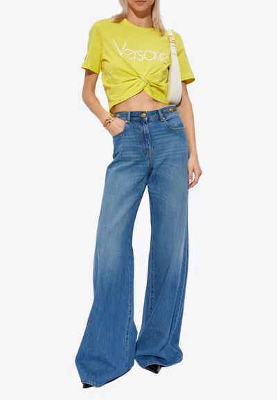 Shop Versace Basic Wide-leg Jeans In Blue