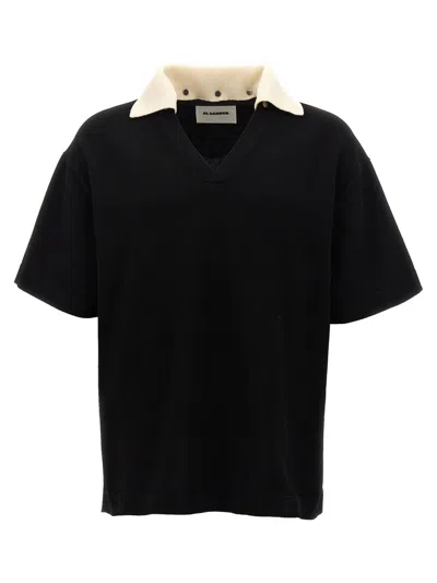 Shop Jil Sander Knitted Polo Shirt In White/black