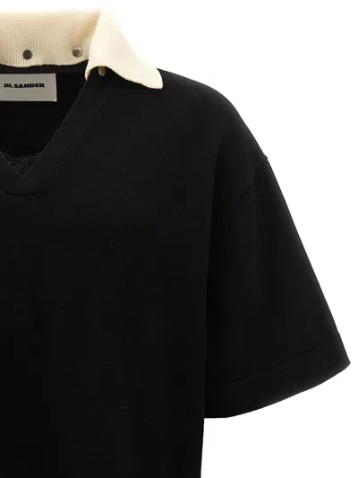 Shop Jil Sander Knitted Polo Shirt In White/black
