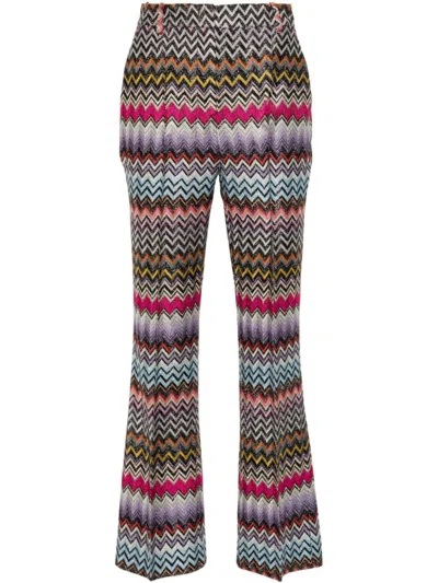 Shop Missoni Zigzag Pattern Flared Trousers In Multicolour
