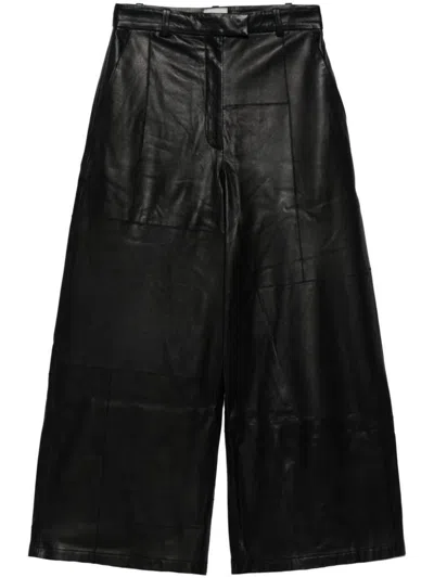 Shop Alysi Wide Leg Cropped Leather Trousers In Black