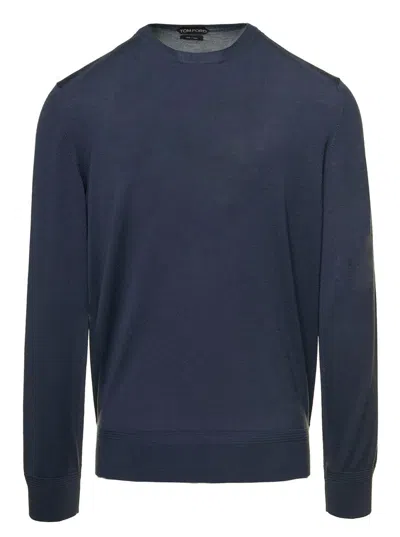 Shop Tom Ford Dark Grey Crewneck Pullover With Rib Trim In Wool Man  In Blue