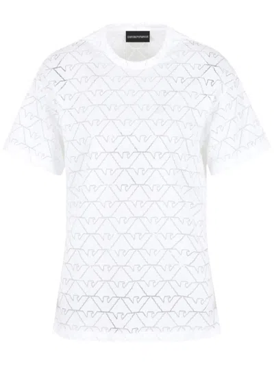 Shop Emporio Armani Devoré Cotton T-shirt In White