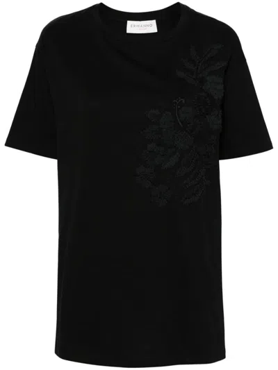 Shop Ermanno Firenze Embroidered Cotton T-shirt In Black