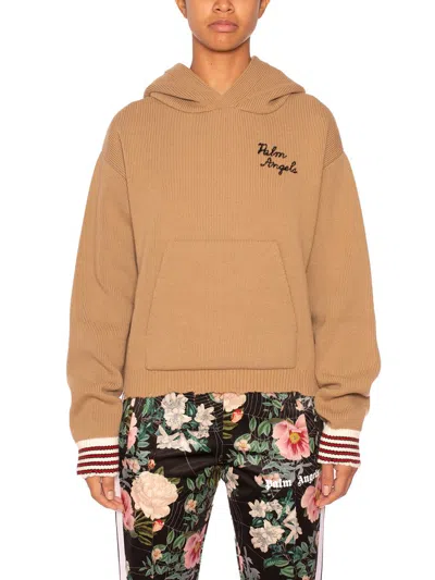 Palm Angels Camel-coloured Sweatshirt In Wool In Brown