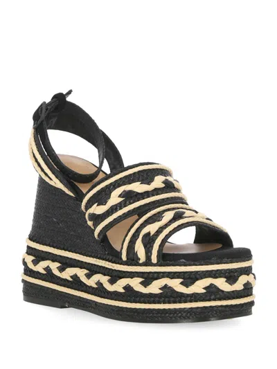 Castaã±er Braided Platform Sandals Wedge Heel In Black