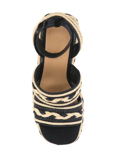 Castaã±er Braided Platform Sandals Wedge Heel In Black