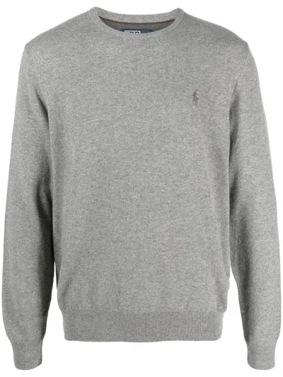 Polo Ralph Lauren Classic Logo Embroidered Rib Sweater In Grey