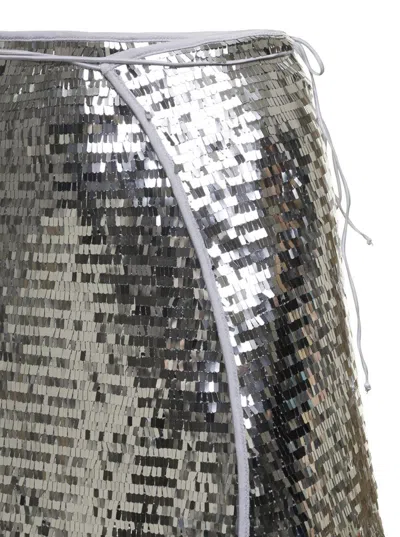 Shop Oseree Silver Wrap Mini Skirt In Techno Fabric Woman In Grey