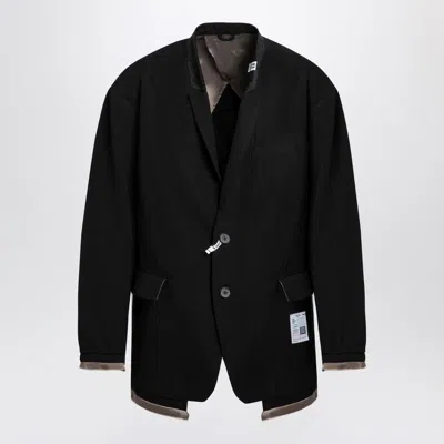 Miharayasuhiro Black Wool-blend Jacket With Raw Cut Hem In Black