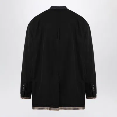 Miharayasuhiro Black Wool-blend Jacket With Raw Cut Hem In Black