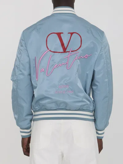 Shop Valentino Nylon Bomber Jacket In Blue