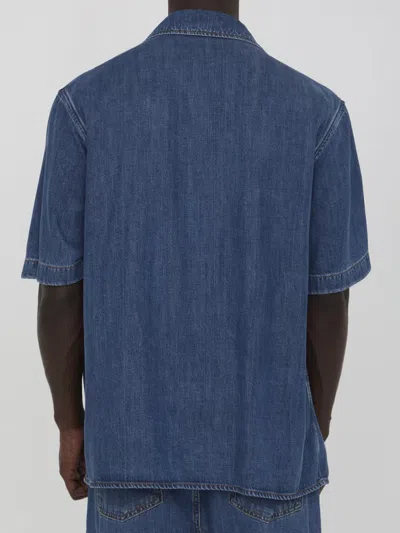 Shop Valentino Shirt With Metallic V Detail In Blue
