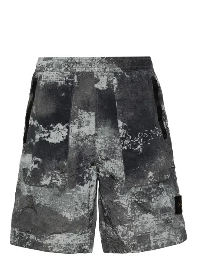 Shop Stone Island Comfort Fit Shorts In Econyl Camouflage In Gray