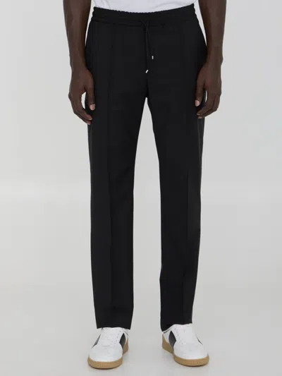 Valentino Regular Fit Black Jogging Pants In Wool-mohair Blend In Black