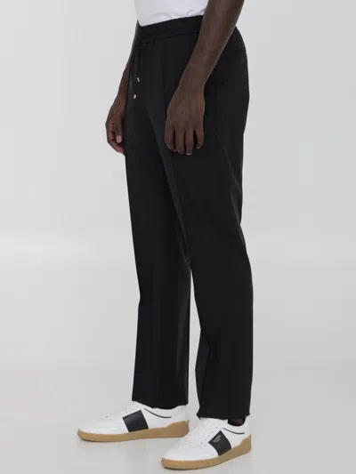 Valentino Regular Fit Black Jogging Pants In Wool-mohair Blend In Black