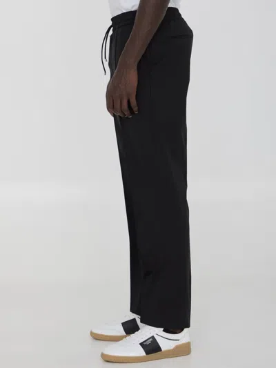 Valentino Regular Fit Black Jogging Pants In Wool-mohair Blend In Black