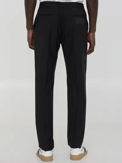 Valentino Regular Fit Black Jogging Pants In Wool-mohair Blend In Black