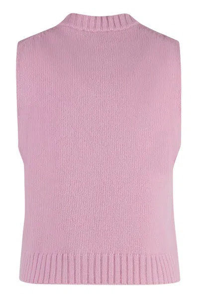 Shop Ganni Wool Blend Knitted Front Vest In Pink