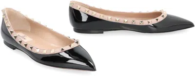 Shop Valentino Garavani - Rockstud Leather Ballet Flats In Black