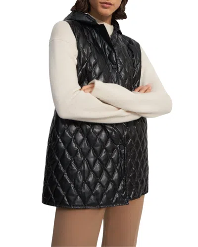 Theory Clairene Quilted Faux Leather Hooded Vest In Black In Black