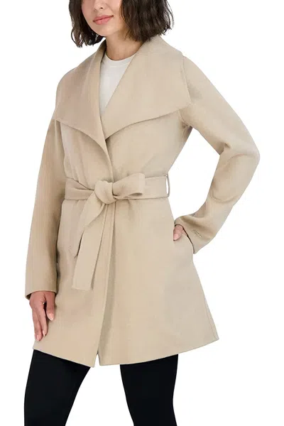 Tahari Women's Wool Wrap Coat With Tie Belt, Soft Almond, Large In Beige