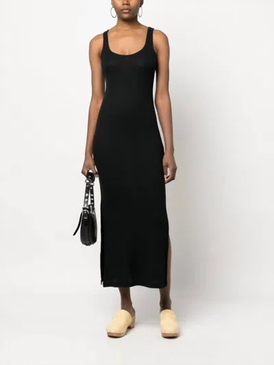 Shop Majestic Lyocell Cotton Rib Tank Dress W/ Slits In Black