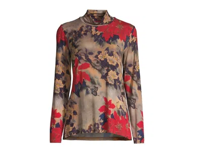 Johnny Was Claret Mock Neck Top In Multi In Multi