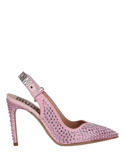 Moschino Crystal Embellished Pointed Toe Stiletto Pump In Pink