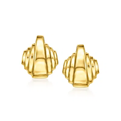 Ross-simons Italian 18kt Gold Over Sterling Ribbed Earrings In Yellow