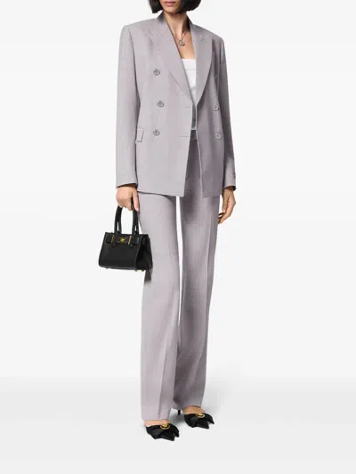 Versace Double-breasted Chambray Blazer In Grey