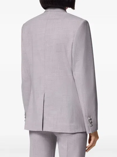 Versace Double-breasted Chambray Blazer In Grey