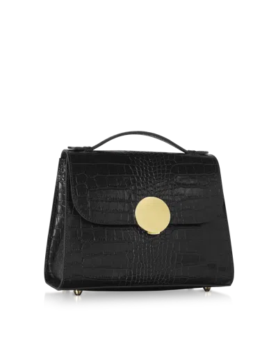 Leparmentier Paris Bombo Croco Embossed Leather Top-handle Satchel Bag W/strap