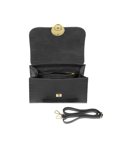 Leparmentier Paris Bombo Croco Embossed Leather Top-handle Satchel Bag W/strap