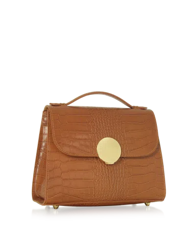 Leparmentier Paris Bombo Croco Embossed Leather Top-handle Satchel Bag W/strap