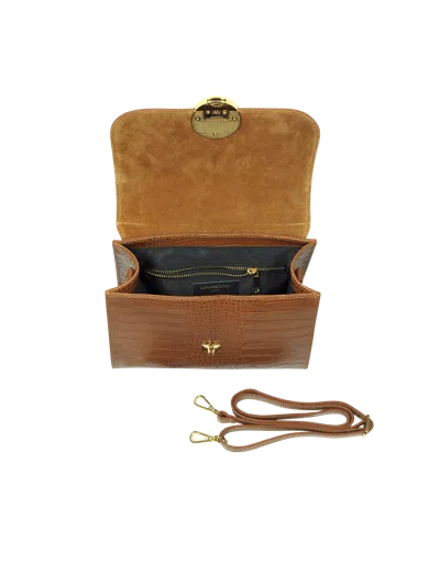 Leparmentier Paris Bombo Croco Embossed Leather Top-handle Satchel Bag W/strap
