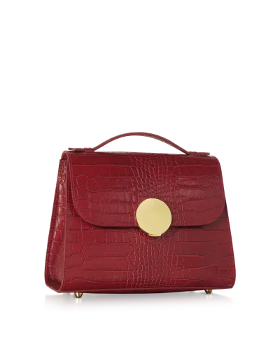 Leparmentier Paris Bombo Croco Embossed Leather Top-handle Satchel Bag W/strap