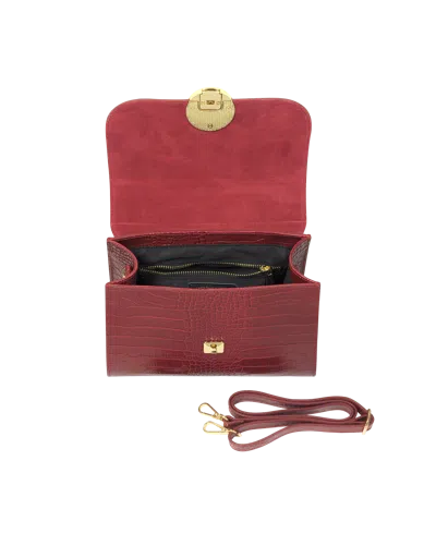 Leparmentier Paris Bombo Croco Embossed Leather Top-handle Satchel Bag W/strap