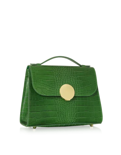 Leparmentier Paris Bombo Croco Embossed Leather Top-handle Satchel Bag W/strap