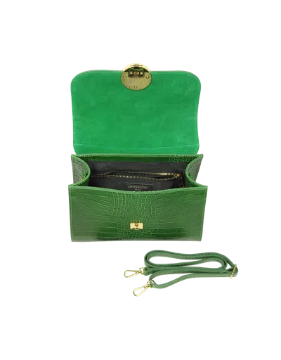 LEPARMENTIER PARIS BOMBO CROCO EMBOSSED LEATHER TOP-HANDLE SATCHEL BAG W/STRAP 